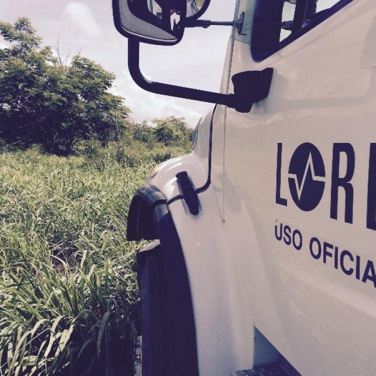 Construction truck from the side featuring the Lord logo