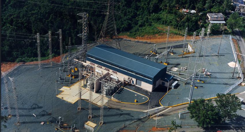 Aerial view of a electrical switch yard